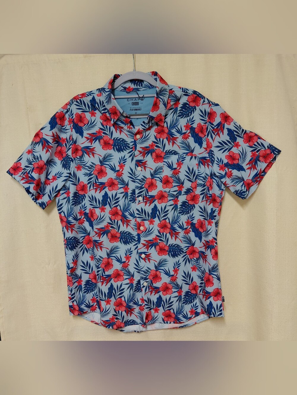 *Chaps Everyday Performance Hawaiian Design Short-Sleeve Button Mens Shirt (M)